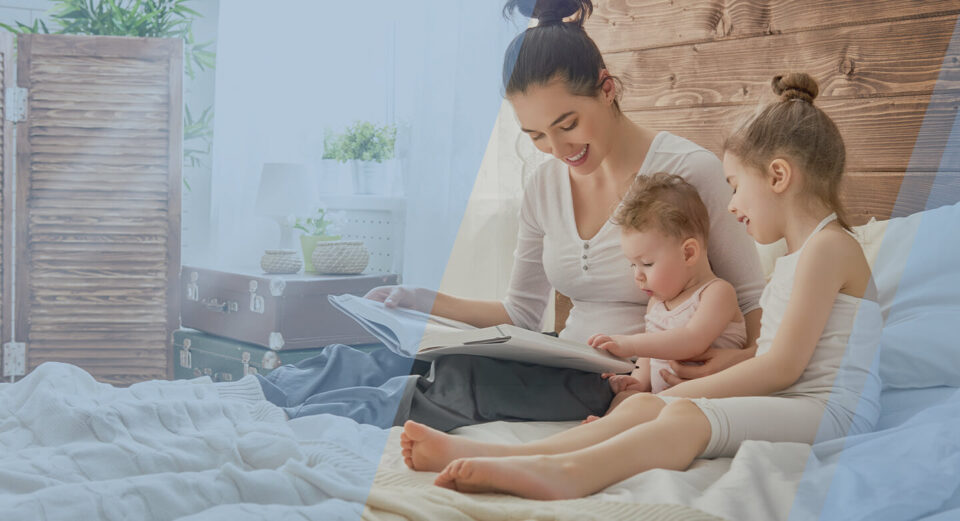 family of three spending time together at home