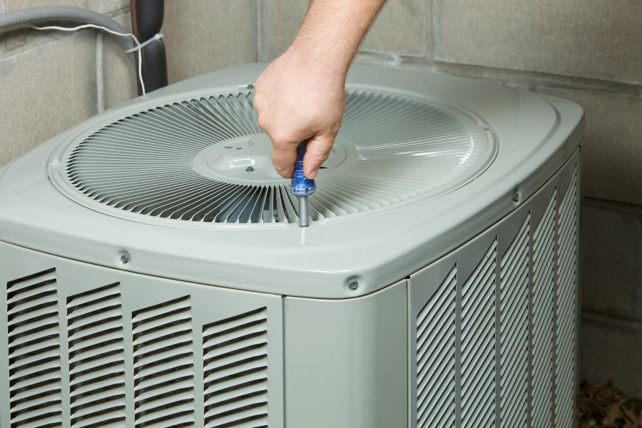 The Cypress Air staff Installing AC Unit outside at Glendora, CA