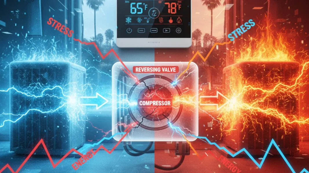 concept depicting the stress of rapidly switching between cooling and heating on an HVAC system