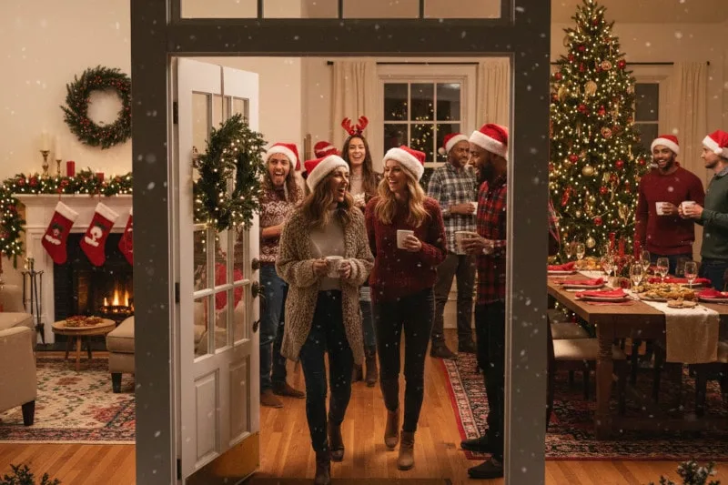 heat escaping through front door during holiday party